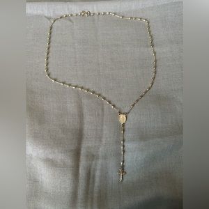 Dainty Silver Rosary Necklace